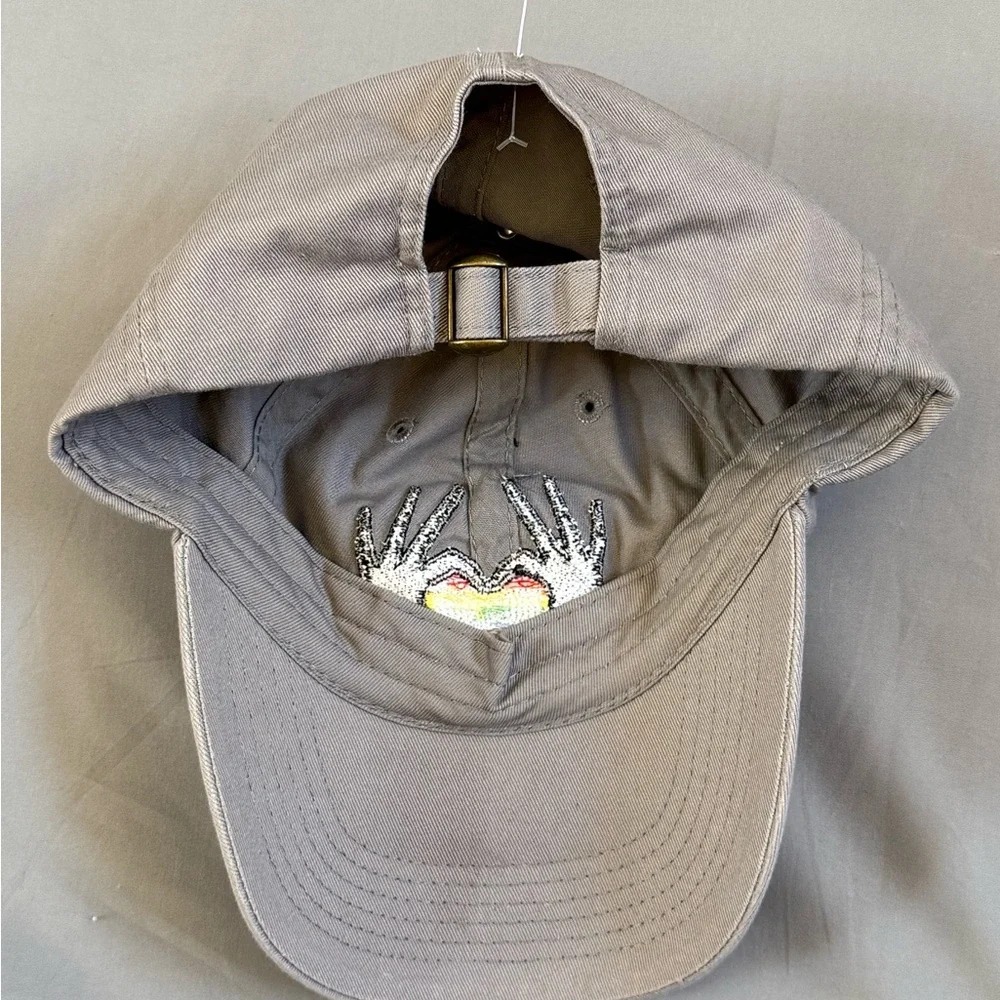 Rainbow Heart Hands Embroidered Baseball Cap Hat – Adjustable Strap – Light Grey